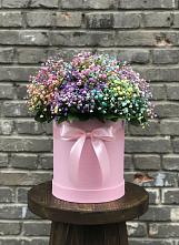 Цветочная композиция из Гипсофила и Розы в шляпной коробке в Невели