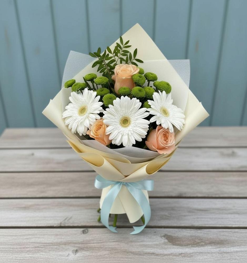Букет цветов из: Герберы, Розы и Хризантемы в Невели