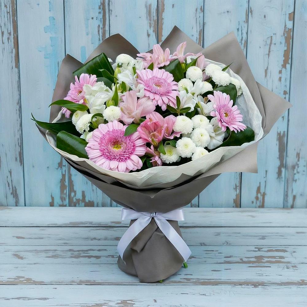 Букет цветов из: Герберы, Альстромерии и Хризантемы в Невели